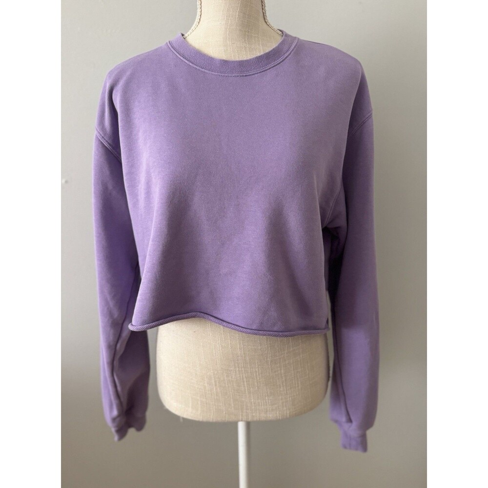 Aritzia Tna Airy Cropped Fleece‎ Sweatshirt Purple Women's M Oversized Old Money